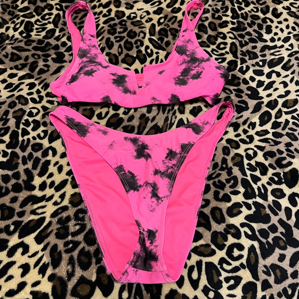 Pink and Black Tie-Dye Bikini Set